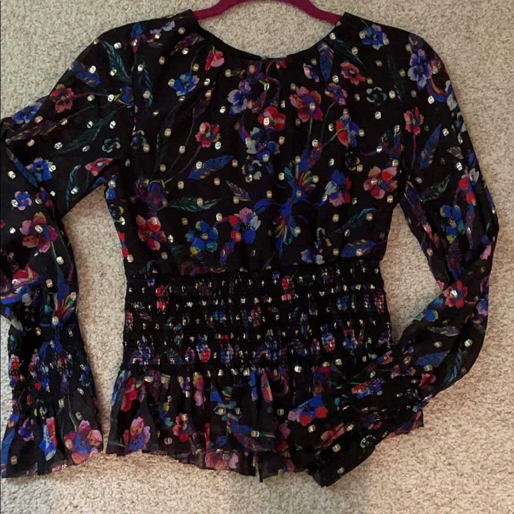 Smocked foiled top. Perfect for holidays